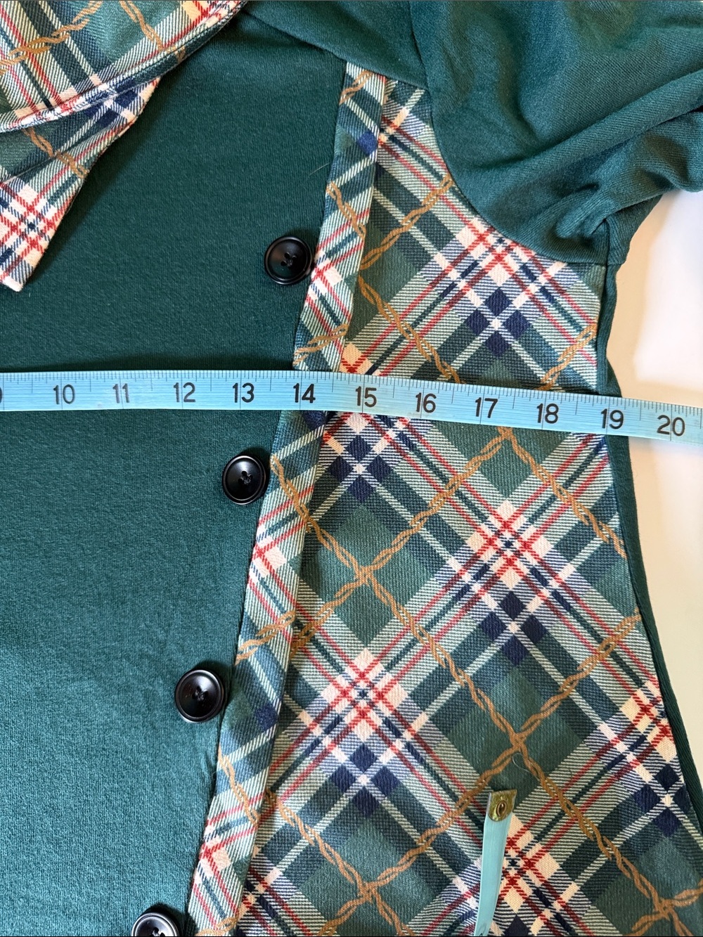 Cestyle Plaid-Accent Dark Green Asymmetrical Hem Long Sleeve Tunic Top Sz L, NWT - Picture 7 of 13